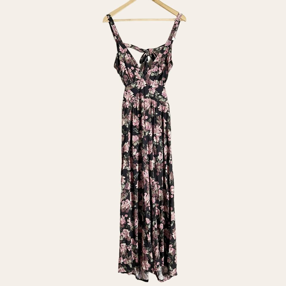 Yumi Kim Black Pink Purple Floral Print V-Neck Sleeveless Jumpsuit Size Small